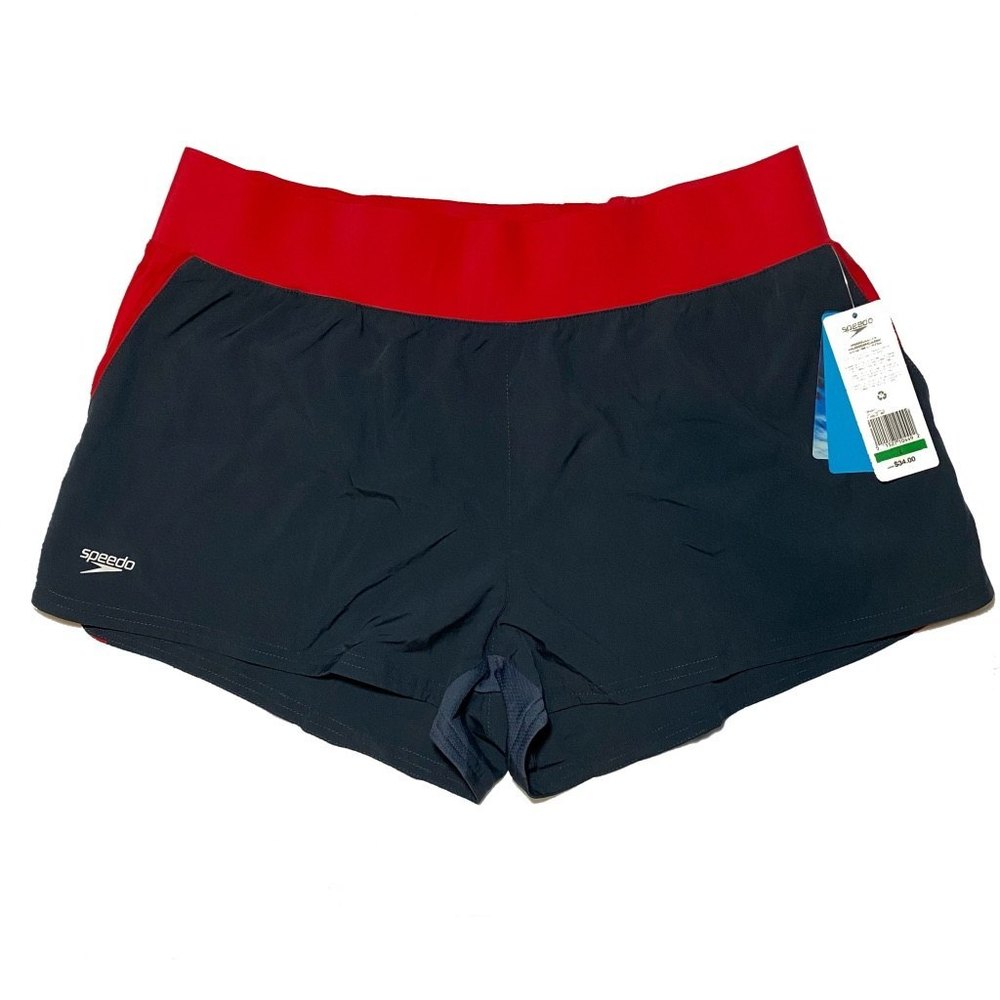 New Speedo Women’s Athlete Shorts Black Size L Red
